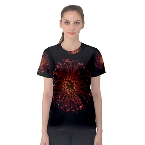 Red Flower Blooming In The Dark Women s Sport Mesh Tee by Sapixe