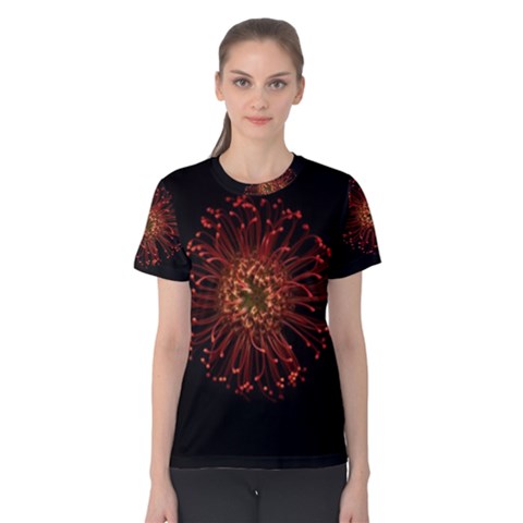 Red Flower Blooming In The Dark Women s Cotton Tee by Sapixe