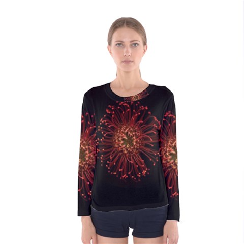 Red Flower Blooming In The Dark Women s Long Sleeve Tee by Sapixe