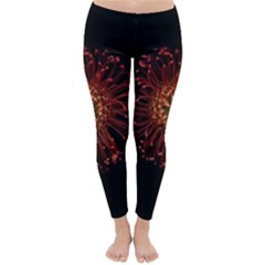 Red Flower Blooming In The Dark Classic Winter Leggings by Sapixe