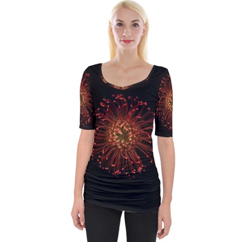 Red Flower Blooming In The Dark Wide Neckline Tee by Sapixe