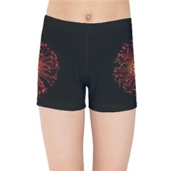 Red Flower Blooming In The Dark Kids Sports Shorts by Sapixe