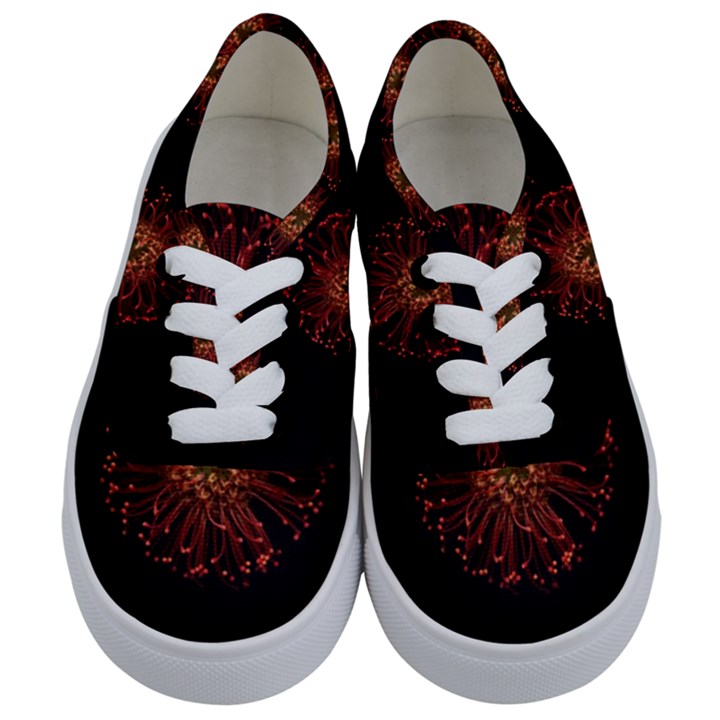 Red Flower Blooming In The Dark Kids  Classic Low Top Sneakers