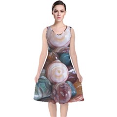 Rain Flower Stones Is A Special Type Of Stone Found In Nanjing, China Unique Yuhua Pebbles Consistin V-neck Midi Sleeveless Dress  by Sapixe