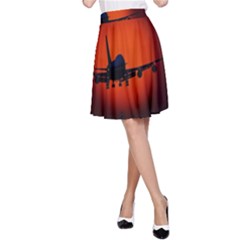 Red Sun Jet Flying Over The City Art A-line Skirt by Sapixe