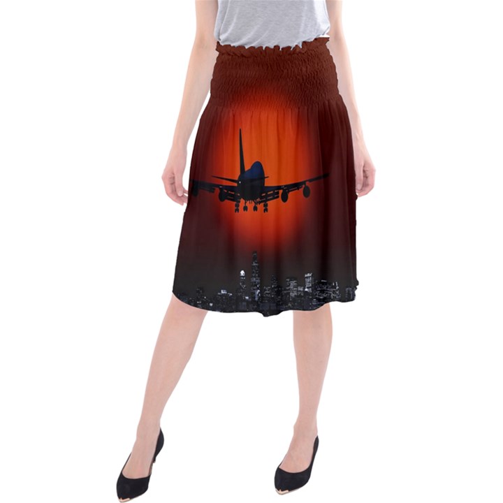 Red Sun Jet Flying Over The City Art Midi Beach Skirt