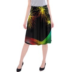 Rainbow Fireworks Celebration Colorful Abstract Midi Beach Skirt by Sapixe