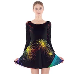 Rainbow Fireworks Celebration Colorful Abstract Long Sleeve Velvet Skater Dress