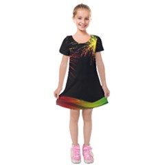 Rainbow Fireworks Celebration Colorful Abstract Kids  Short Sleeve Velvet Dress by Sapixe