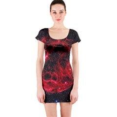 Red Nebulae Stella Short Sleeve Bodycon Dress by Sapixe