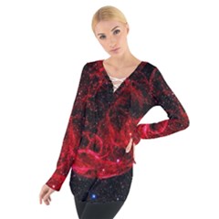 Red Nebulae Stella Tie Up Tee by Sapixe