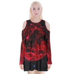 Red Nebulae Stella Velvet Long Sleeve Shoulder Cutout Dress by Sapixe