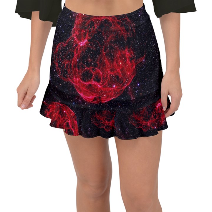 Red Nebulae Stella Fishtail Mini Chiffon Skirt