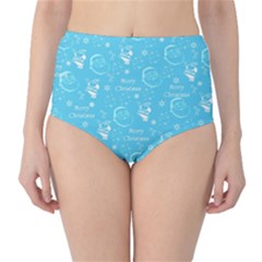 Santa Christmas Collage Blue Background High-waist Bikini Bottoms by Sapixe