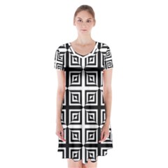 Seamless Pattern Background Black And White Short Sleeve V-neck Flare Dress by Sapixe