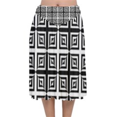 Seamless Pattern Background Black And White Velvet Flared Midi Skirt