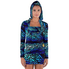 Sea Fans Diving Coral Stained Glass Long Sleeve Hooded T-shirt by Sapixe