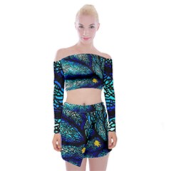 Sea Fans Diving Coral Stained Glass Off Shoulder Top With Mini Skirt Set by Sapixe