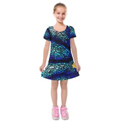 Sea Fans Diving Coral Stained Glass Kids  Short Sleeve Velvet Dress by Sapixe