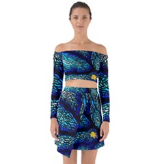 Sea Fans Diving Coral Stained Glass Off Shoulder Top With Skirt Set by Sapixe