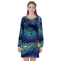 Sea Fans Diving Coral Stained Glass Long Sleeve Chiffon Shift Dress  by Sapixe