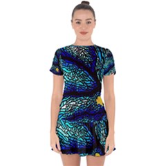 Sea Fans Diving Coral Stained Glass Drop Hem Mini Chiffon Dress by Sapixe