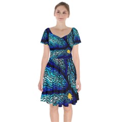 Sea Fans Diving Coral Stained Glass Short Sleeve Bardot Dress by Sapixe