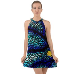 Sea Fans Diving Coral Stained Glass Halter Tie Back Chiffon Dress by Sapixe