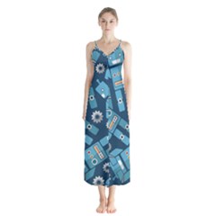 Seamless Pattern Robot Button Up Chiffon Maxi Dress by Sapixe