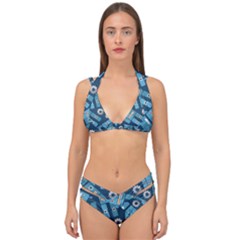 Seamless Pattern Robot Double Strap Halter Bikini Set by Sapixe