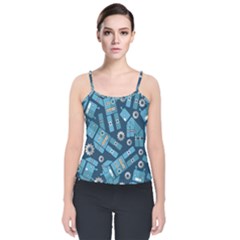 Seamless Pattern Robot Velvet Spaghetti Strap Top