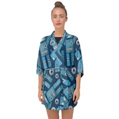 Seamless Pattern Robot Half Sleeve Chiffon Kimono