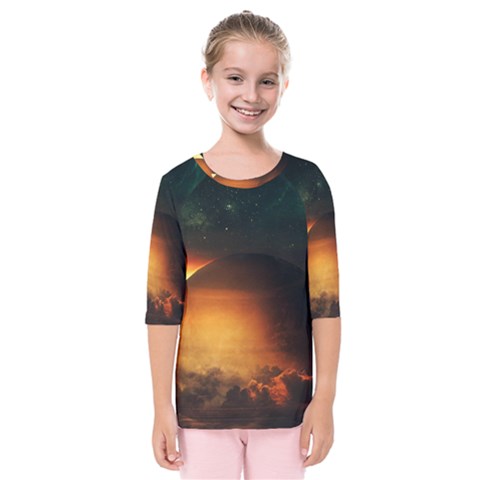 Saturn Rings Fantasy Art Digital Kids  Quarter Sleeve Raglan Tee by Sapixe