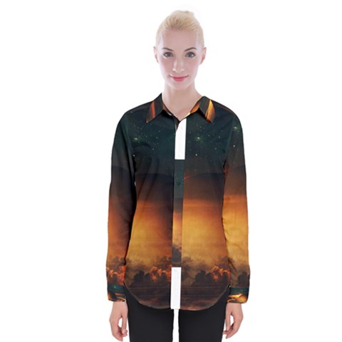 Saturn Rings Fantasy Art Digital Womens Long Sleeve Shirt by Sapixe