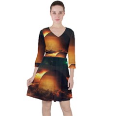 Saturn Rings Fantasy Art Digital Ruffle Dress by Sapixe