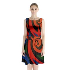 Simple Batik Patterns Sleeveless Waist Tie Chiffon Dress by Sapixe