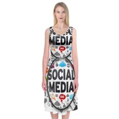 Social Media Computer Internet Typography Text Poster Midi Sleeveless Dress by Sapixe