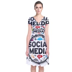 Social Media Computer Internet Typography Text Poster Short Sleeve Front Wrap Dress by Sapixe