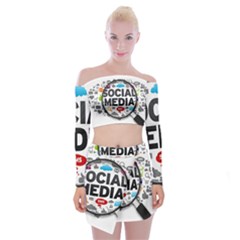 Social Media Computer Internet Typography Text Poster Off Shoulder Top With Mini Skirt Set by Sapixe