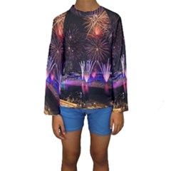 Singapore The Happy New Year Hotel Celebration Laser Light Fireworks Marina Bay Kids  Long Sleeve Swimwear by Sapixe