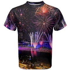 Singapore The Happy New Year Hotel Celebration Laser Light Fireworks Marina Bay Men s Cotton Tee by Sapixe