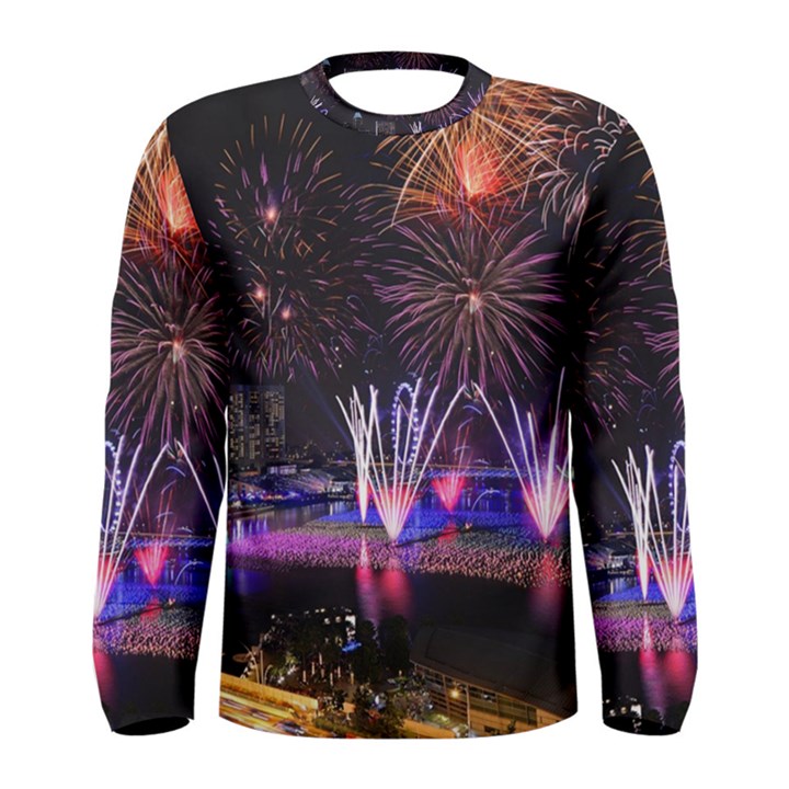 Singapore The Happy New Year Hotel Celebration Laser Light Fireworks Marina Bay Men s Long Sleeve Tee