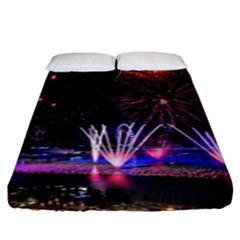 Singapore The Happy New Year Hotel Celebration Laser Light Fireworks Marina Bay Fitted Sheet (king Size) by Sapixe