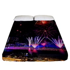 Singapore The Happy New Year Hotel Celebration Laser Light Fireworks Marina Bay Fitted Sheet (california King Size) by Sapixe