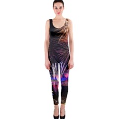 Singapore The Happy New Year Hotel Celebration Laser Light Fireworks Marina Bay One Piece Catsuit by Sapixe