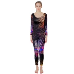 Singapore The Happy New Year Hotel Celebration Laser Light Fireworks Marina Bay Long Sleeve Catsuit by Sapixe