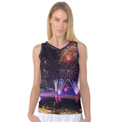 Singapore The Happy New Year Hotel Celebration Laser Light Fireworks Marina Bay Women s Basketball Tank Top by Sapixe