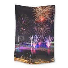 Singapore The Happy New Year Hotel Celebration Laser Light Fireworks Marina Bay Small Tapestry by Sapixe