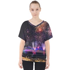 Singapore The Happy New Year Hotel Celebration Laser Light Fireworks Marina Bay V-neck Dolman Drape Top by Sapixe