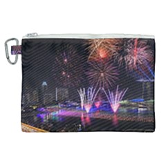 Singapore The Happy New Year Hotel Celebration Laser Light Fireworks Marina Bay Canvas Cosmetic Bag (xl) by Sapixe